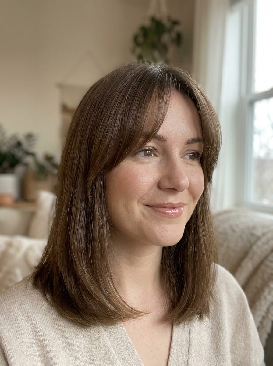 Mittellange Haare mit Curtain Bangs - mittellange Frisur mit Pony
